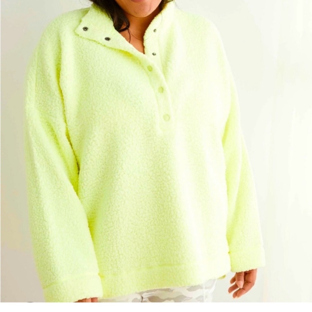 Aerie Neon Quarter Snap Button Cloud Sherpa Fleece Sweater Pullover w/pockets XL